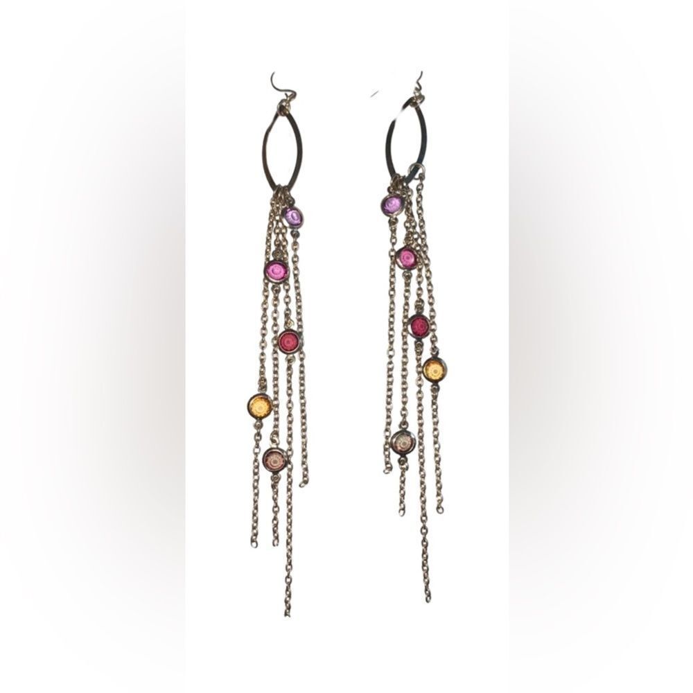 Dangling Boho Crystal Tassel 6” Earrings